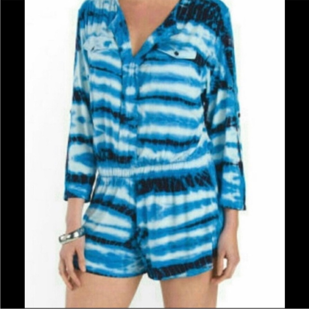 Tie-Dye Young, Fabulous & Broke Blue & White Romper (XS)